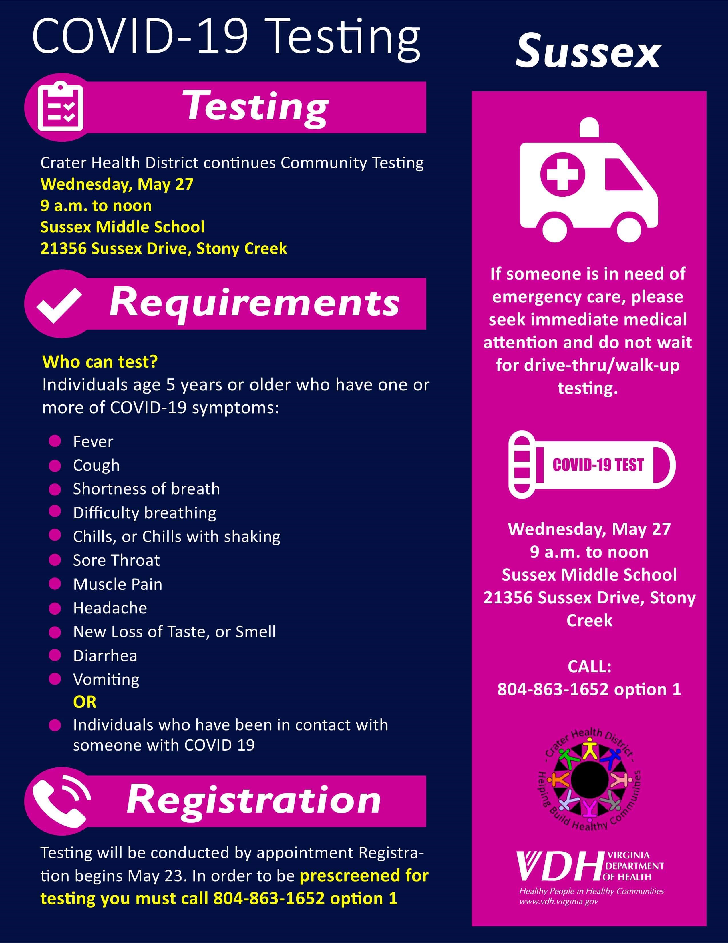 Infographic of Sussex Community Testing for COVID-19