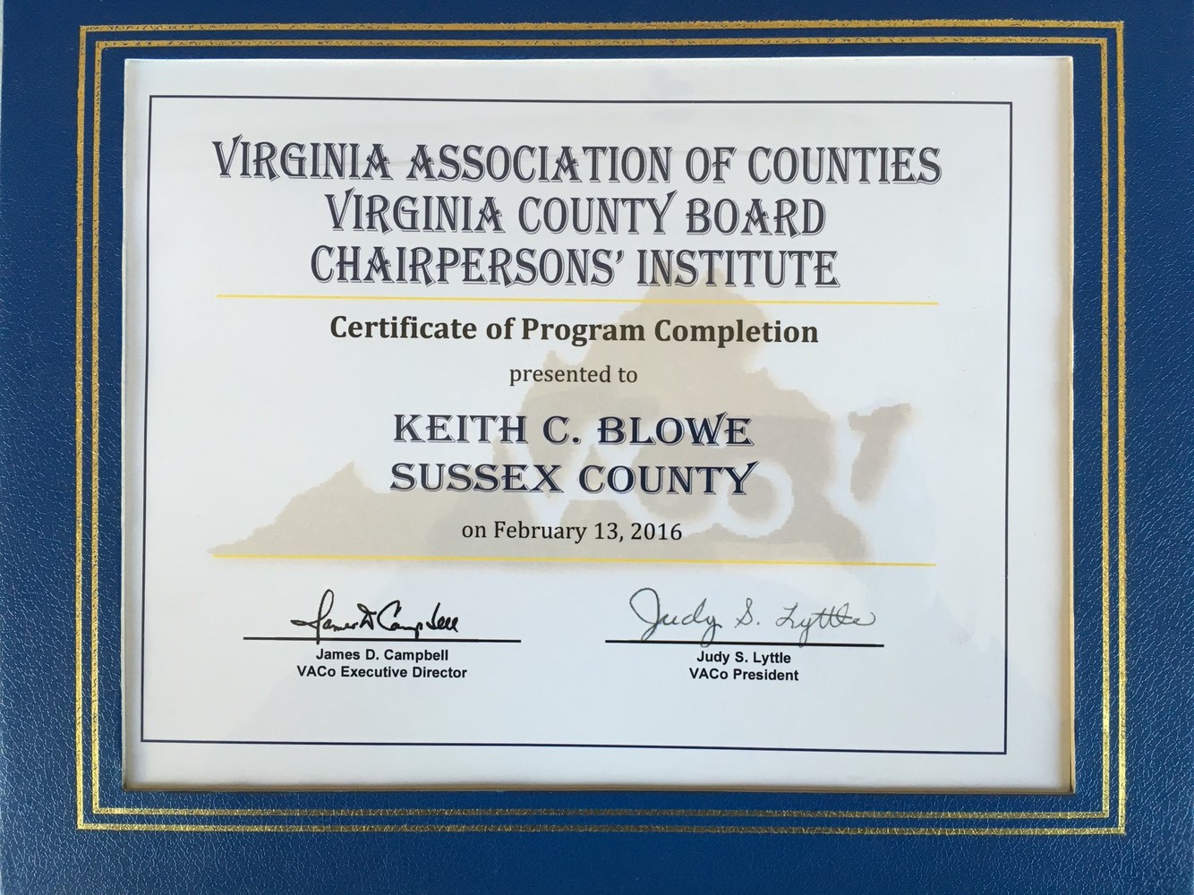 Keith C Blowe Certificate